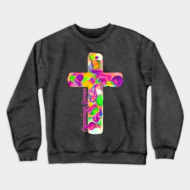 Amazing Grace Colorful Cross 2 Crewneck Sweatshirt by AlondraHanley